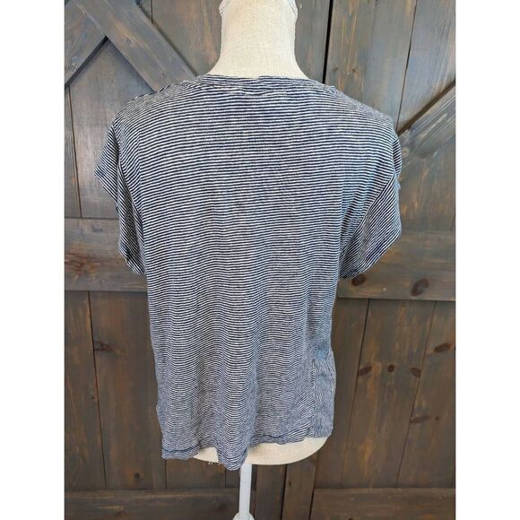 Christian Siriano Casual Top Women's Large Black & White Stripe V-Neck 100%Linen - Picture 3 of 8